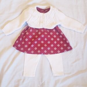 Girls 6-9 Month Red Dress With Cardigan And Leggings